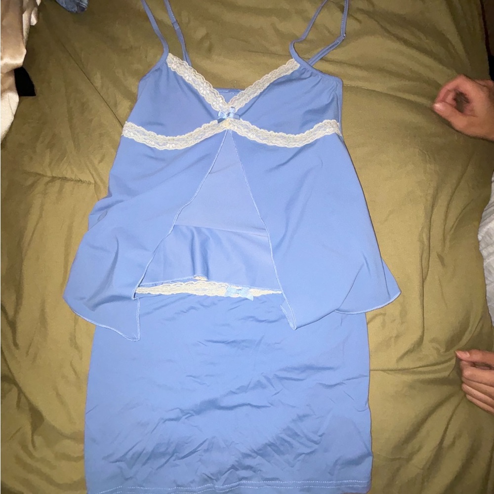 Edikted Shirt and skirt set. Blue. Great condition worn once. Both size small.